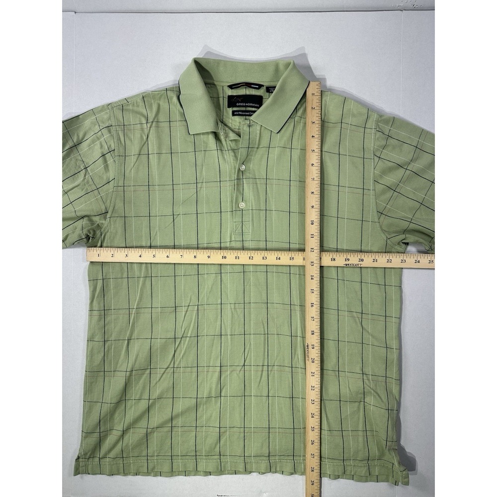 Greg Norman Green Check Polo Shirt L 60/2 Mercerized Cotton Golf Short Sleeve - Picture 3 of 3